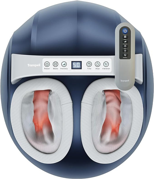 Tranqwil Foot Massager Machine with Deep Tissue Massage Heat, Blood Flow, Vibration, and Compression, Relief for Neuropathy, Diabetics, and Plantar Fasciitis, Up to Size 11 (Blue) - Koo Koo Deals